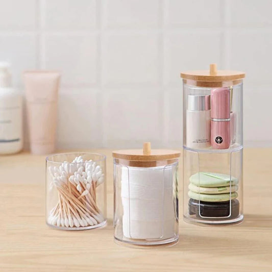 Elevate Your Bathroom Style: Acrylic Storage Set with Natural Bamboo Lids